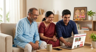 Baniya family sitting together and checking Siyaswayamver matrimony profiles for bride and groom in 2026